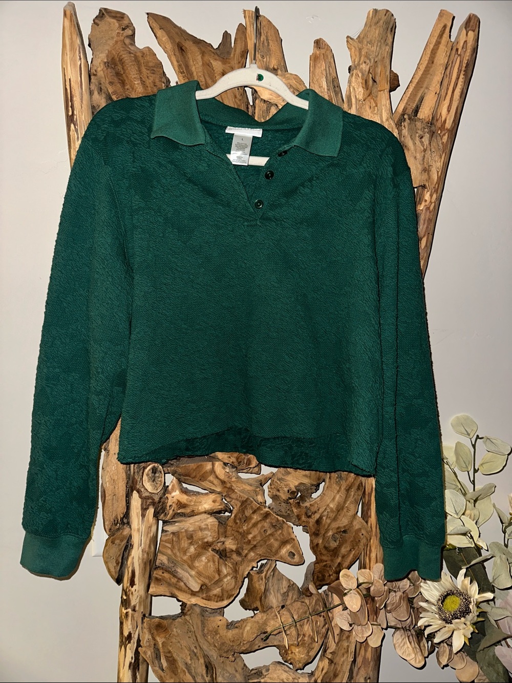 Alfred Dunner Dark Green Long Sleeve Polo Sweatshirt